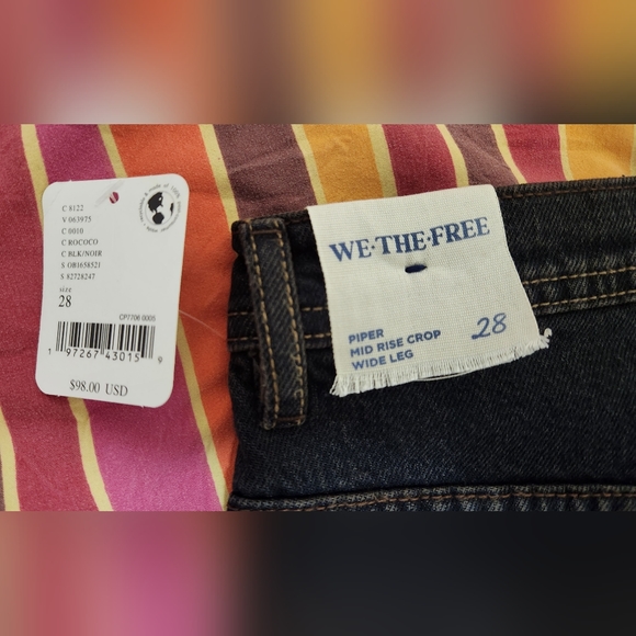 We The Free Piper Mid-Rise Crop Wide-Leg Jeans, Size 28, Dark Blue - Picture 5 of 6